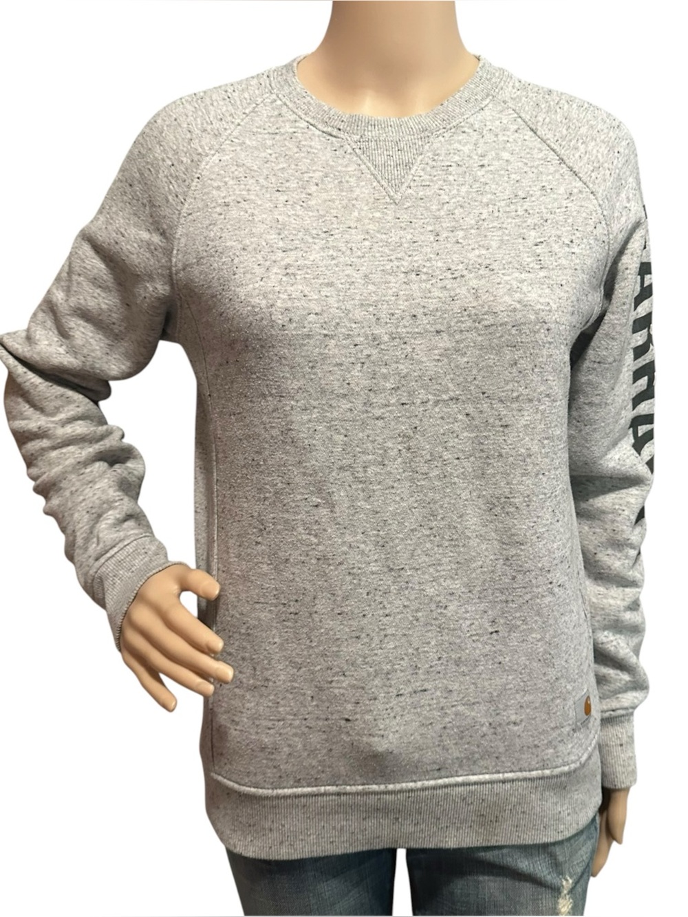 Women’s Relaxed Fit Midweight Crewneck Block Logo Sleeve Graphic Sweatshirt XS